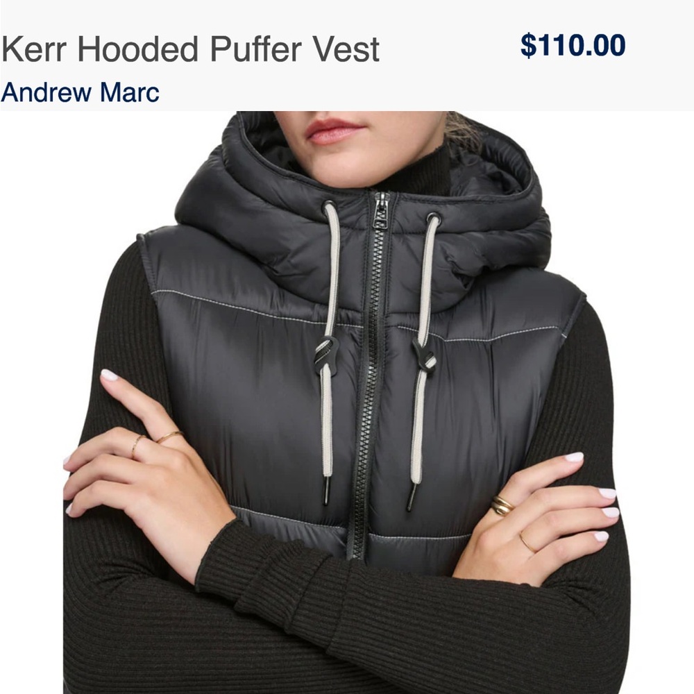 Andrew Marc long hooded puffer vest size medium NWT
